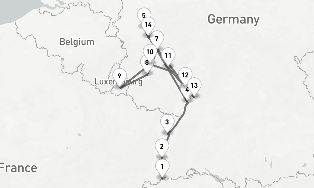 17 days, one-way from Basel to Cologne 18日間