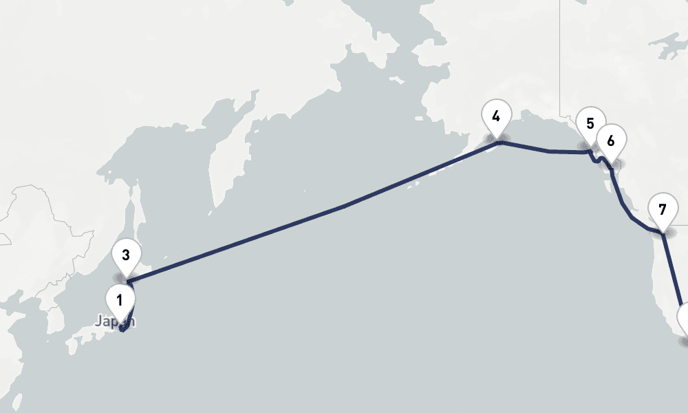 19 days, one-way from Yokohama to San Diego 20日間