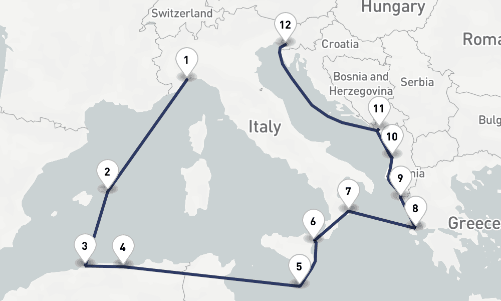 14 days, one-way from Savona to Trieste 15日間