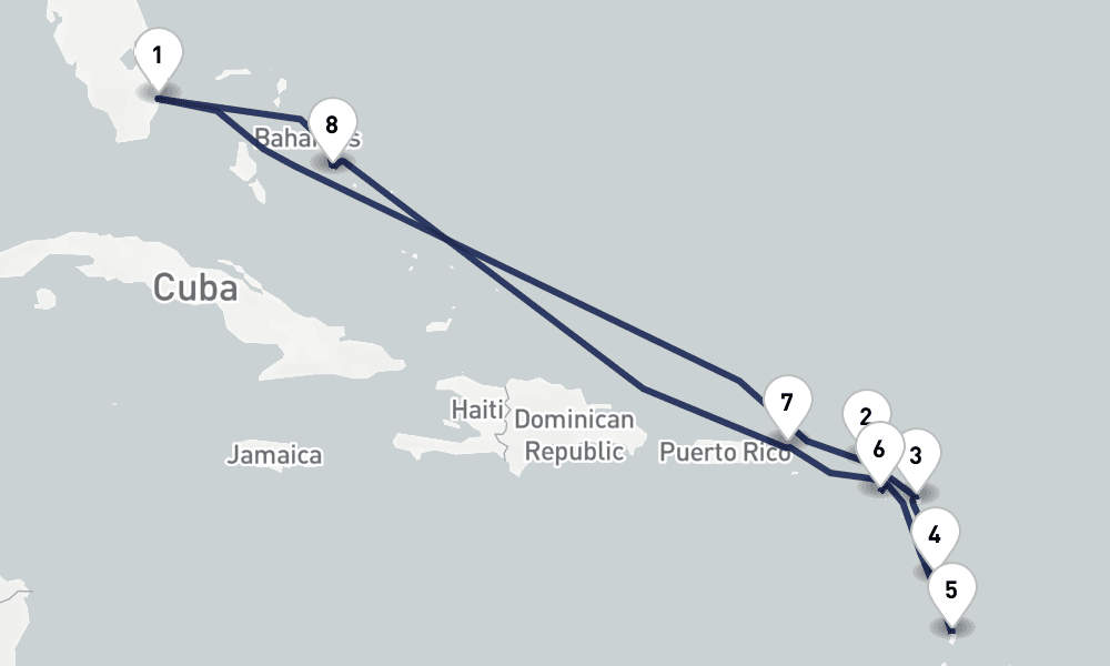 11 days, round-trip Eastern Caribbean Windward Leeward Islands 12日間