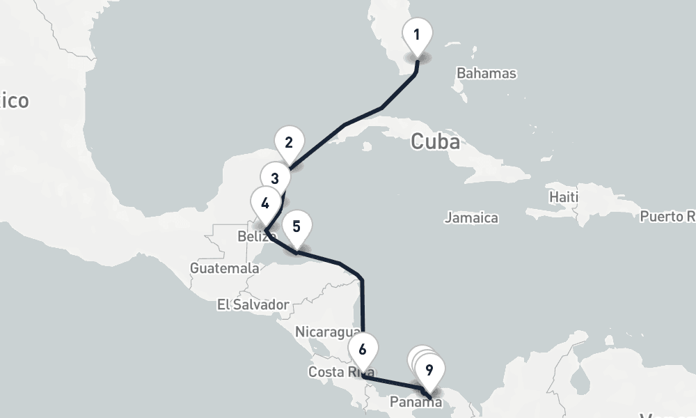 10 days, one-way from Miami to Panama City 11日間