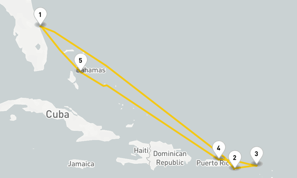 8 days, round-trip Eastern Caribbean Cruise 9日間