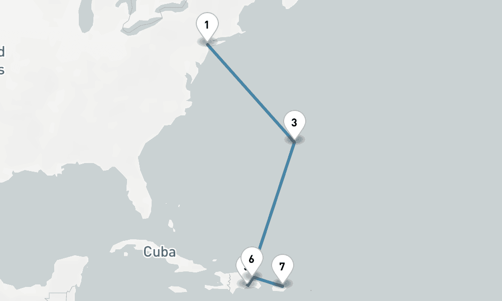 9 days, one-way from New York to San Juan 10日間