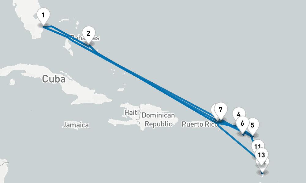 20 days, round-trip Caribbean Explorer 21日間