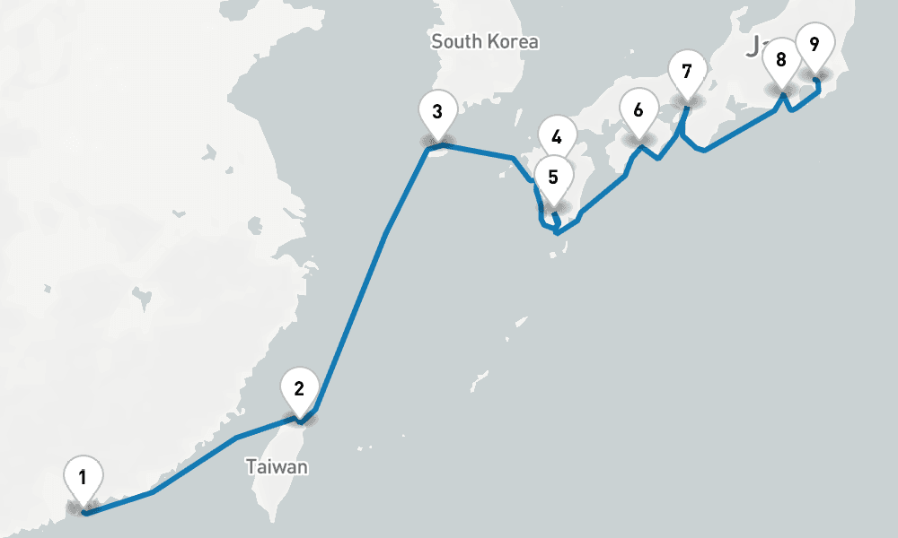 11 days, one-way from Hong Kong to Yokohama 12日間