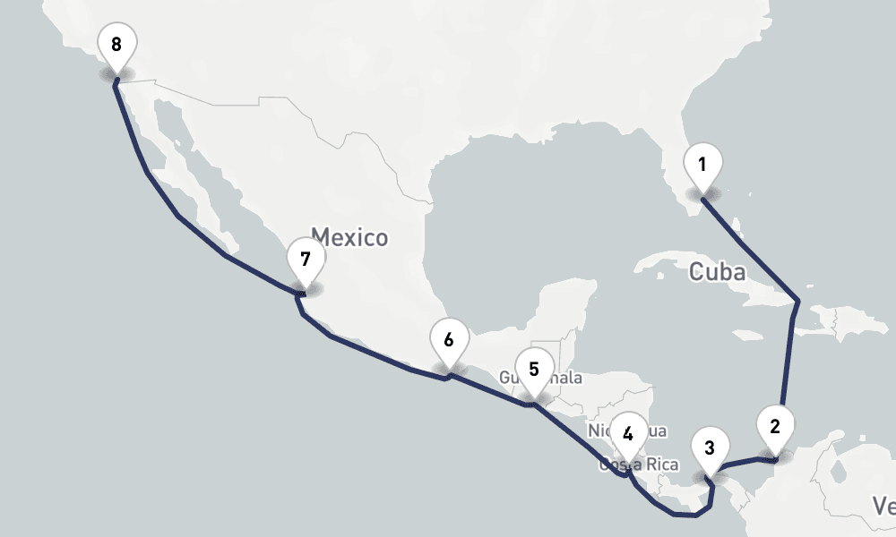 14 days, one-way from Fort Lauderdale to San Diego 15日間