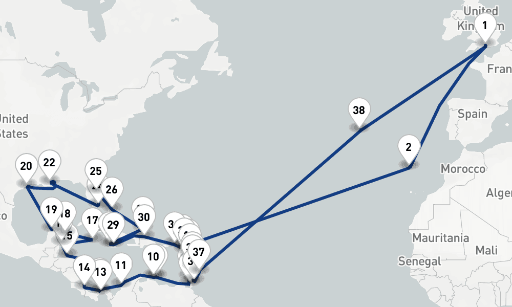 75 nights / 76 days, Southampton (England) Round trip