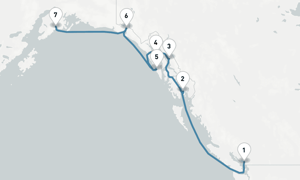 8 days, one-way from Vancouver to Seward 9日間