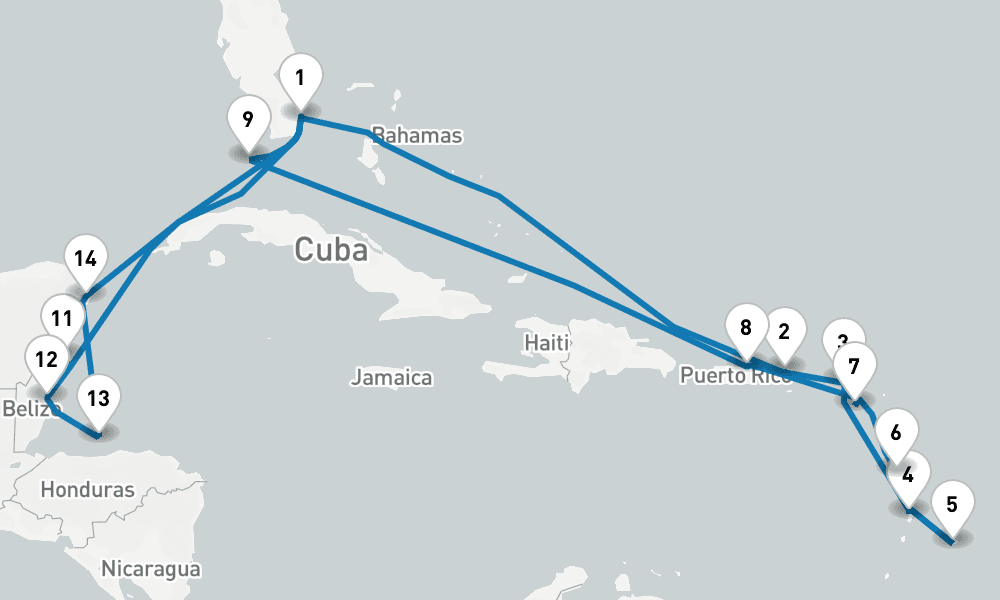 22 days, round-trip Cruise Caribbean Intensive Cruise Sint Maarten, Barbados Cozumel 23日間