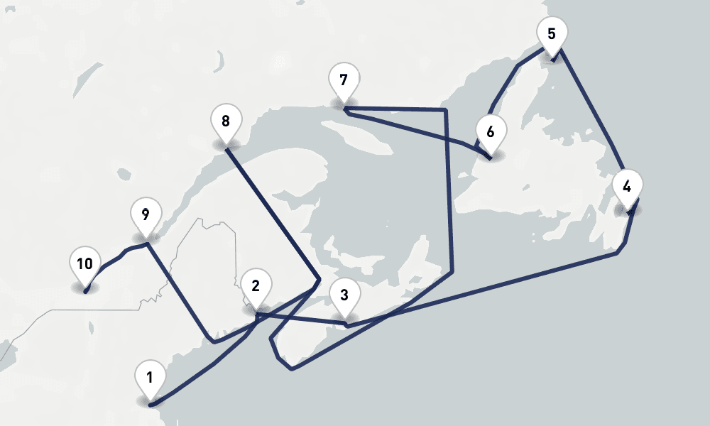 10 days, one-way from Boston to Montreal 11日間