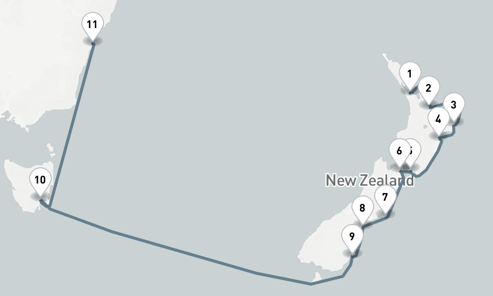 14 days, one-way from Auckland to Sydney 15日間
