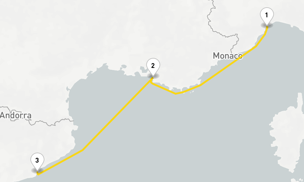 2 days, one-way from Savona to Barcelona 3日間