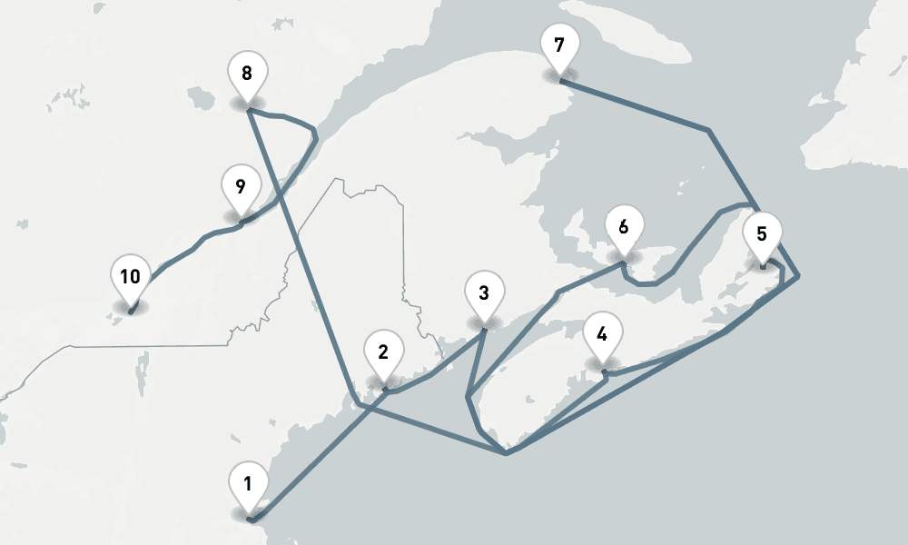 11 days, one-way from Boston to Montreal 12日間