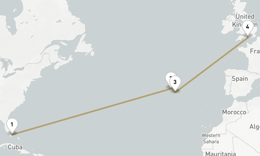 12 days, one-way from Miami to Southampton 13日間