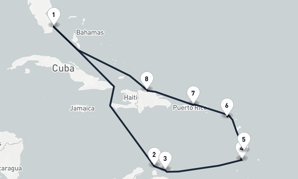 12 days, round-trip Exotic Caribbean Escape Miami to Miami 13日間