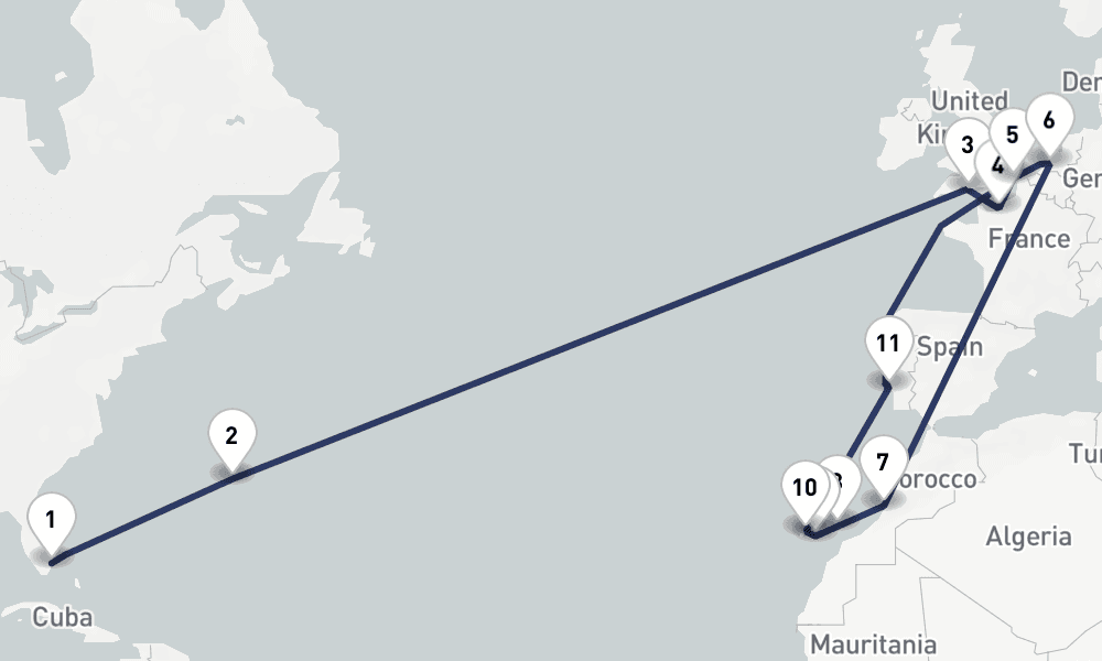 26 days, one-way from Fort Lauderdale to Dover 27日間
