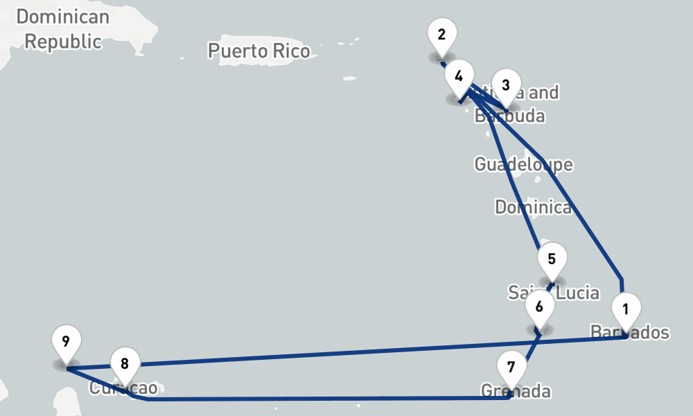 14 nights / 15 days, Bridgetown (Barbados) Round trip