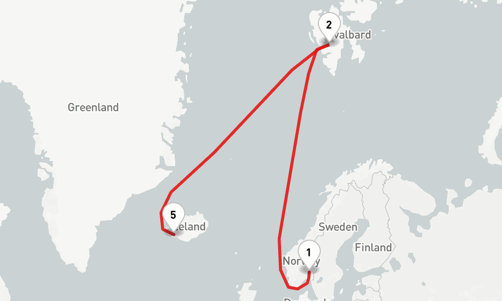16 nights / 17 days, one-way from Oslo to Reykjavik