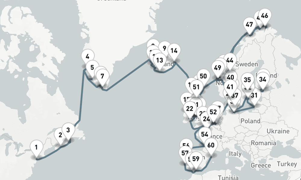 81 nights / 82 days, one-way from New York (Cape Liberty NYC) to Barcelona