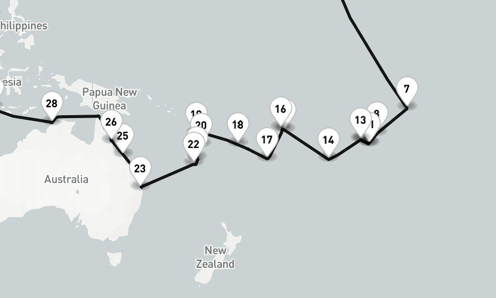 150 nights / 151 days, one-way from Los Angeles (San Pedro / Long Beach) to Copenhagen