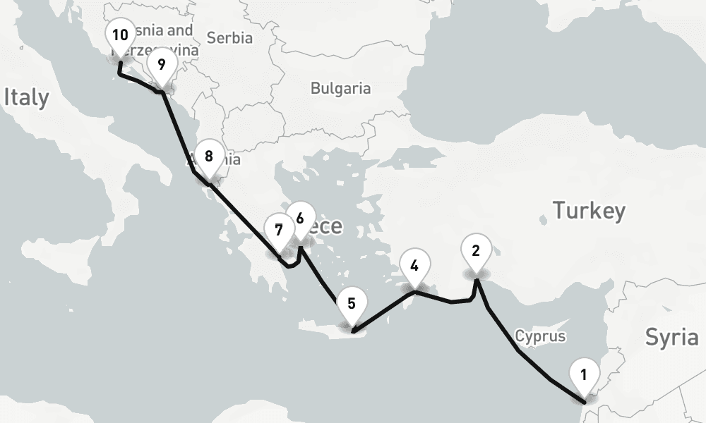 11 nights / 12 days, one-way from Haifa (Tel Aviv, Israel) to Split