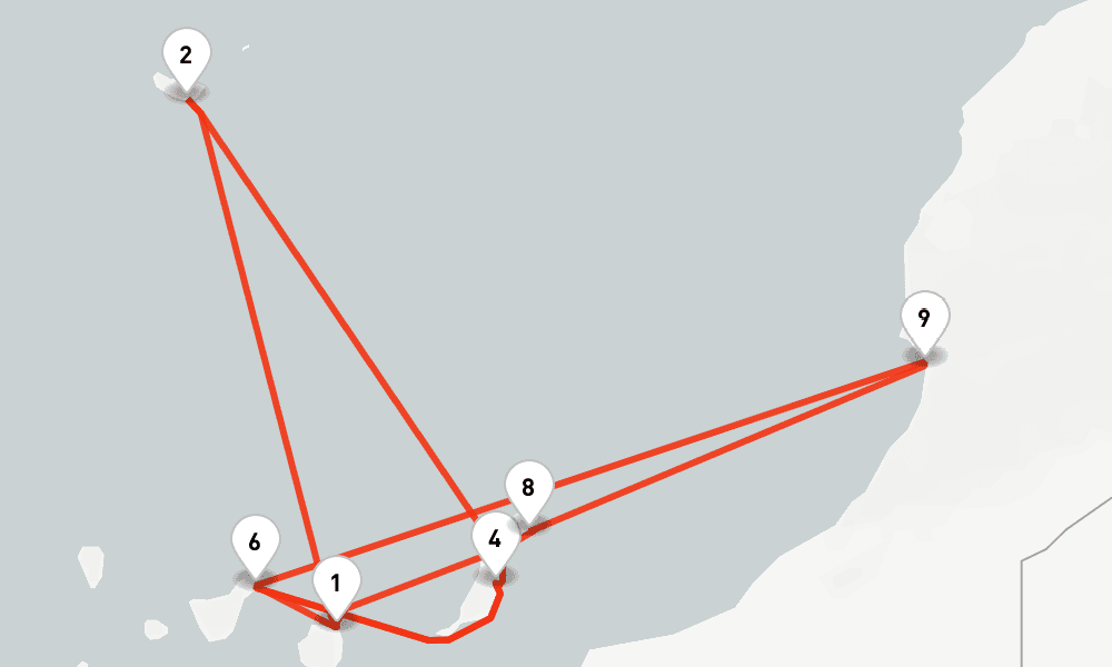 12 nights / 13 days, one-way from Las Palmas (Gran Canaria, Canary Islands) to Puerto del Rosario (Fuerteventura, Canary Islands)
