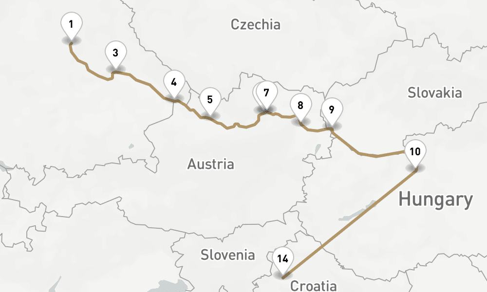 13 nights / 14 days, one-way from Nuremberg to Zagreb