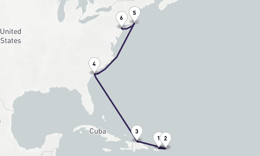 9 nights / 10 days, one-way from San Juan (Puerto Rico) to New York (Cape Liberty NYC)