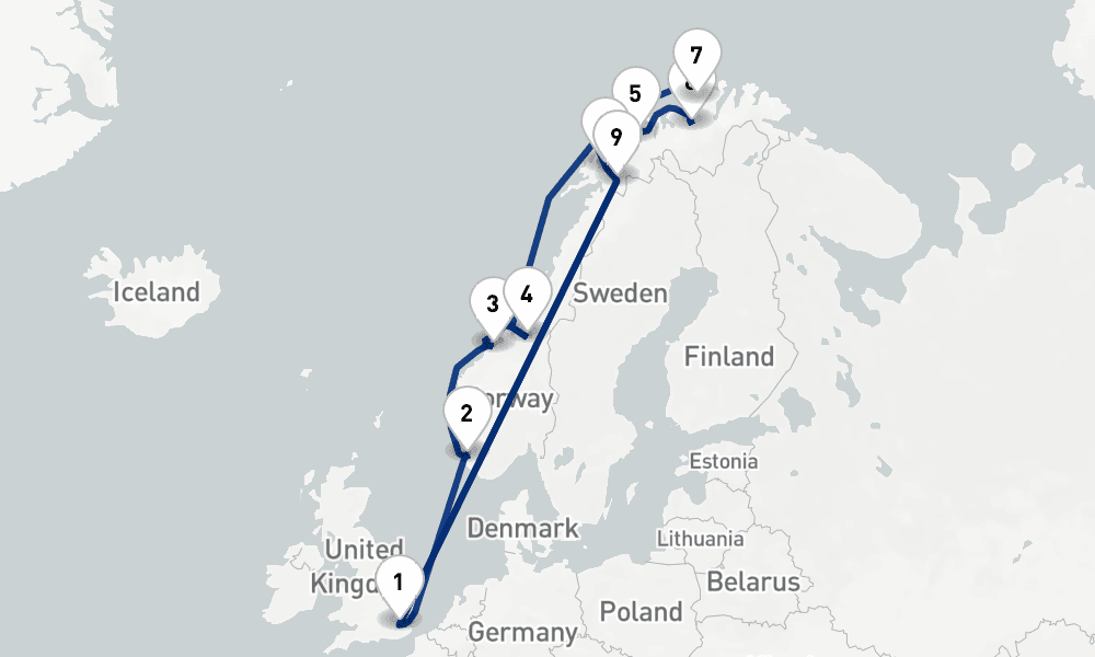 16 nights / 17 days, Tilbury (London, England) Round trip