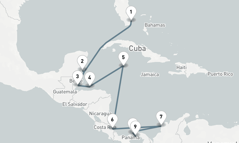 14 nights / 15 days, one-way from Miami (Florida) to Panama City (Fuerte Amador, Balboa)