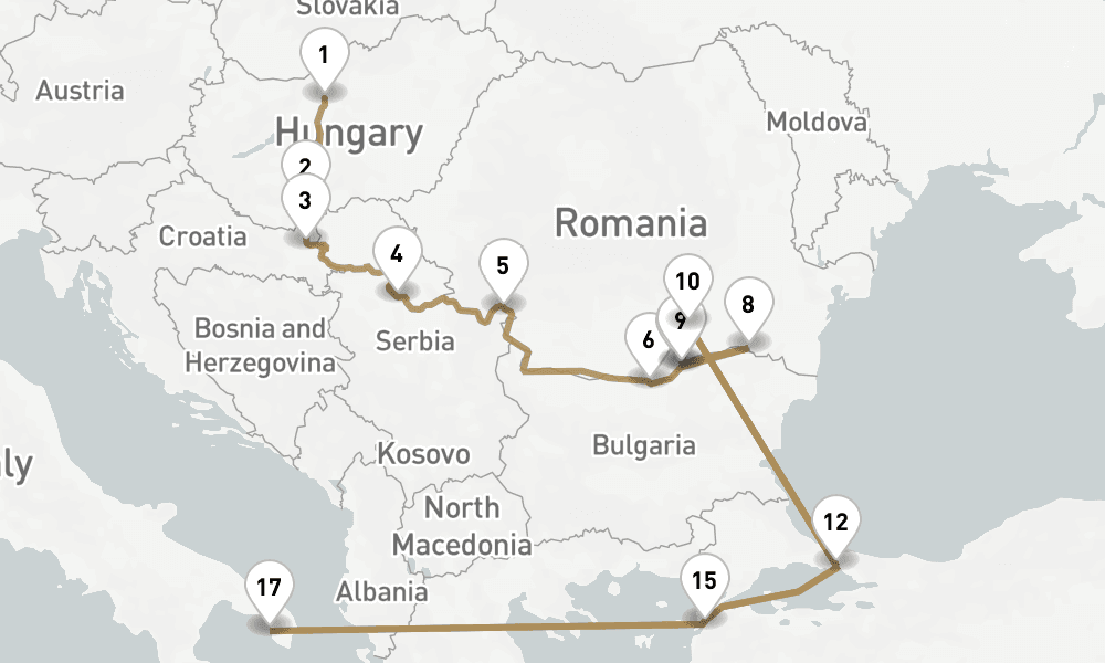 14 nights / 15 days, one-way from Budapest to Istanbul