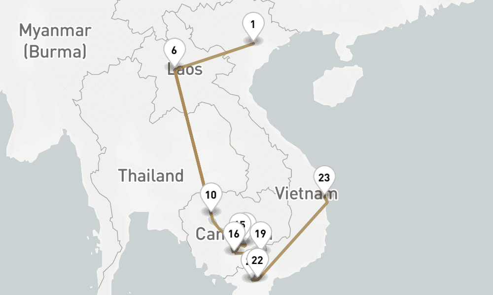 22 nights / 23 days, one-way from Hanoi to Phu My (Ho Chi Minh City / Saigon, Vietnam)