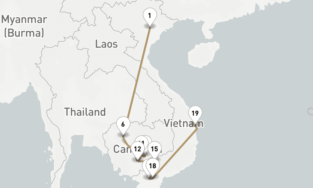 17 nights / 18 days, one-way from Hanoi to Phu My (Ho Chi Minh City / Saigon, Vietnam)