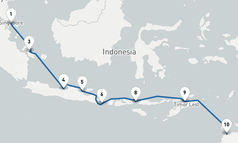 13 nights / 14 days, one-way from Singapore to Darwin (NT Australia)