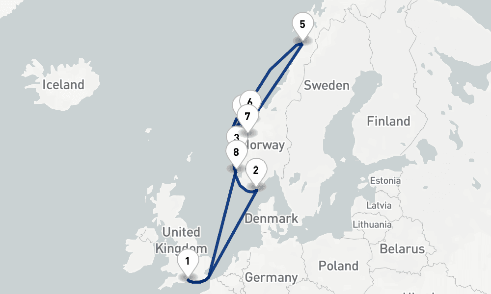 14 nights / 15 days, Southampton (England) Round trip