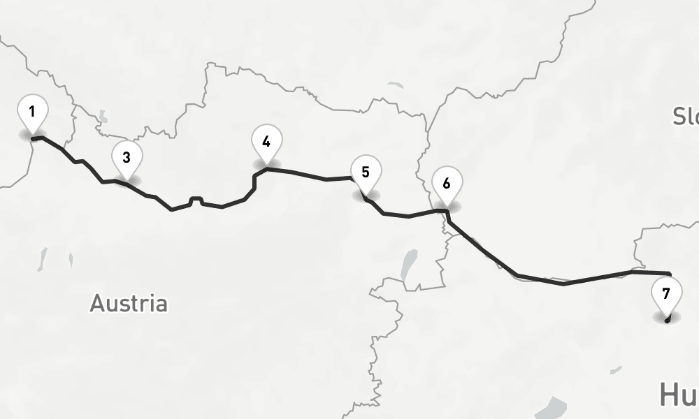 7 nights / 8 days, one-way from Passau to Budapest