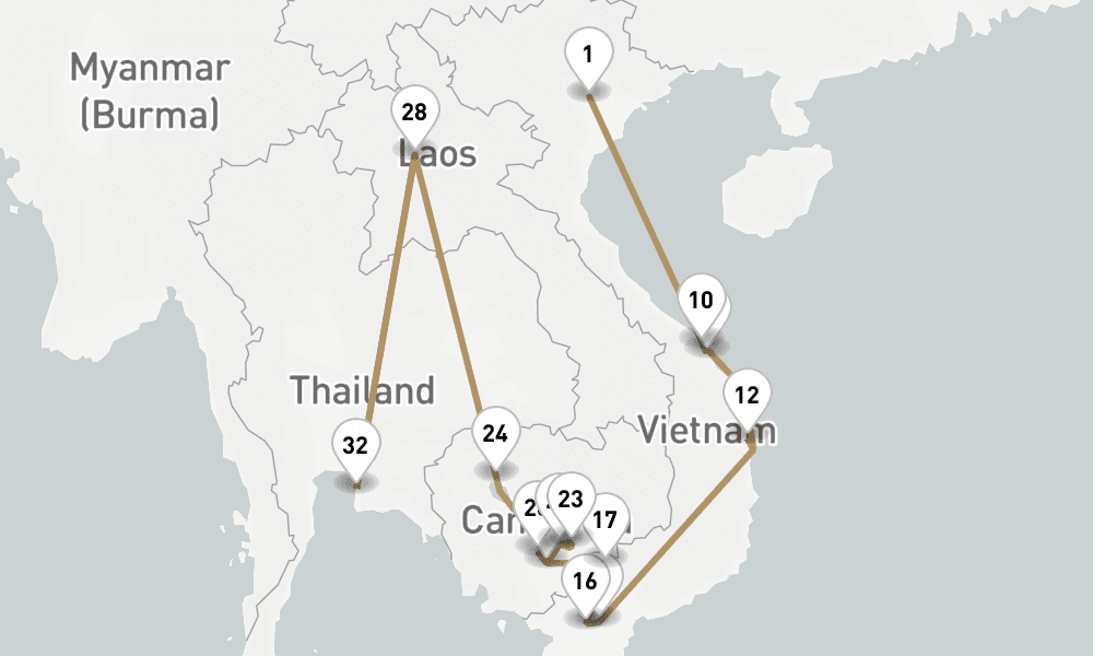 26 nights / 27 days, one-way from Hanoi to Laem Chabang (Bangkok, Thailand)