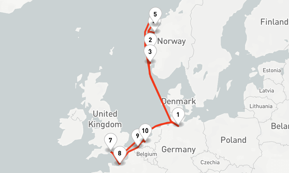 14 nights / 15 days, Hamburg Round trip