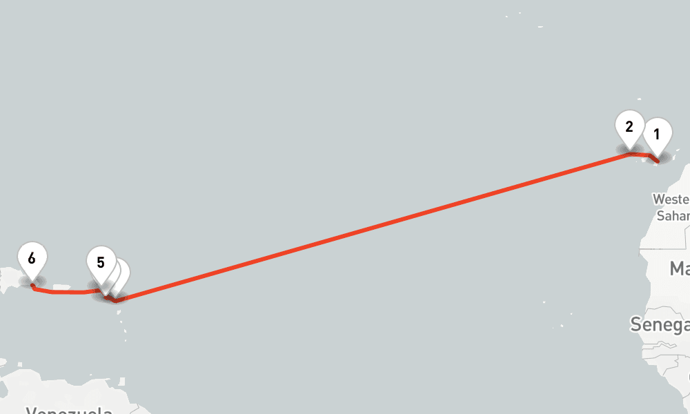 12 nights / 13 days, one-way from Las Palmas (Gran Canaria, Canary Islands) to La Romana (Dominican Republic)