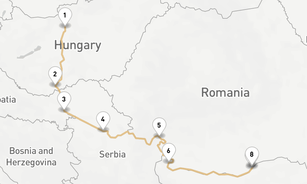 7 nights / 8 days, one-way from Budapest to Giurgiu