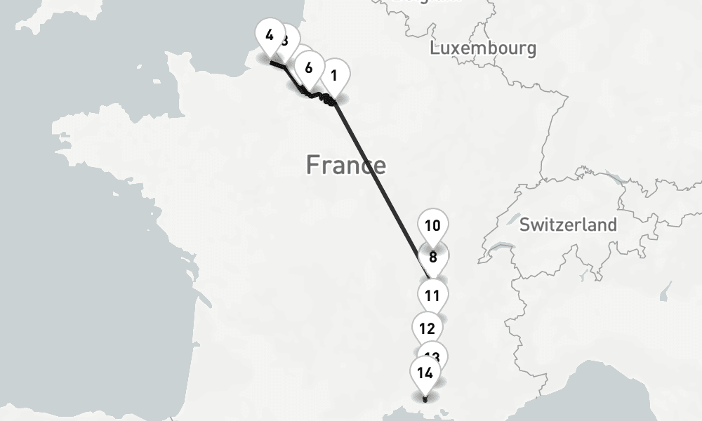 14 nights / 15 days, one-way from Paris to Arles