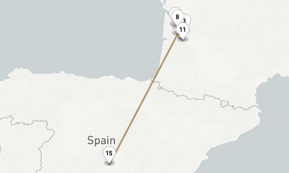 10 nights / 11 days, one-way from Bordeaux to Madrid