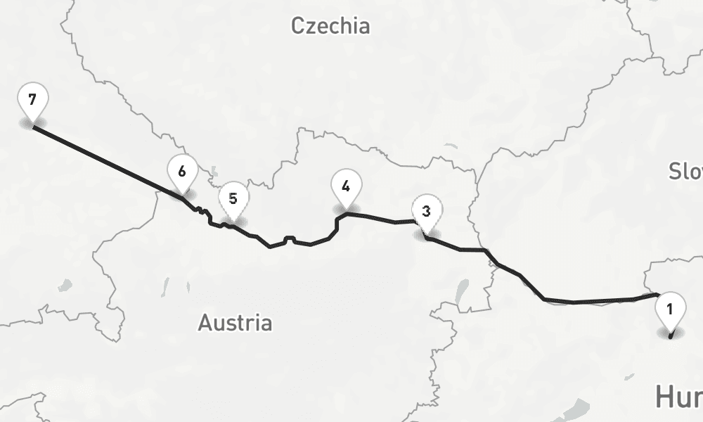 7 nights / 8 days, one-way from Budapest to Regensburg