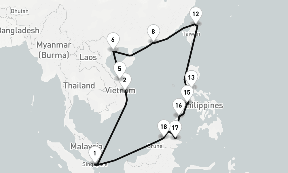 28 nights / 29 days, Singapore Round trip