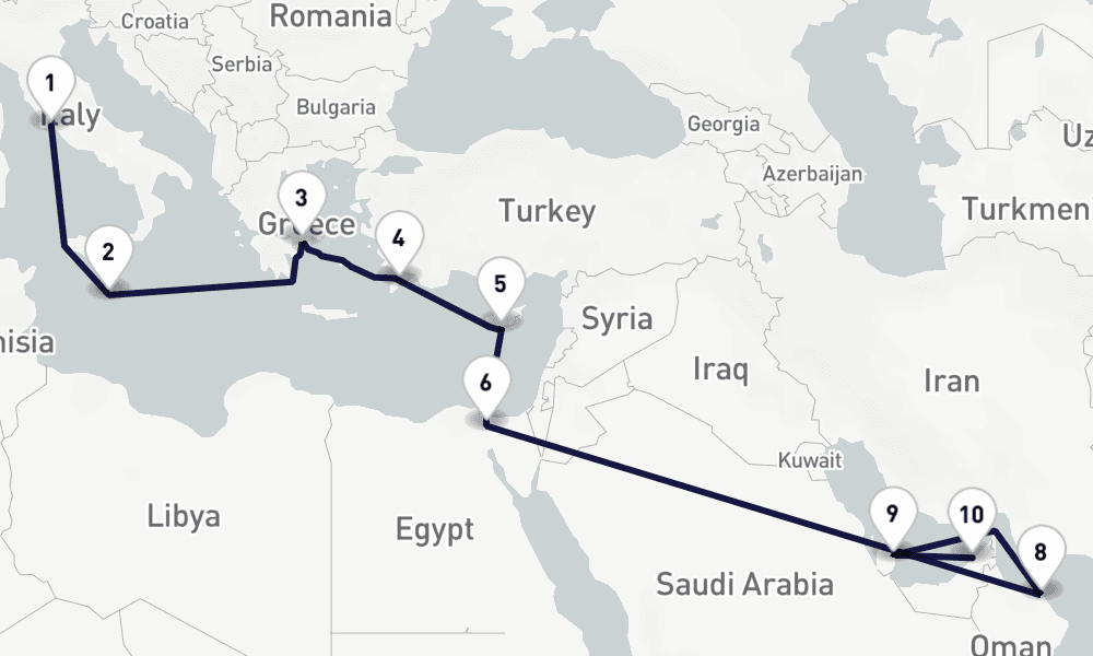 20days 19night Rome to Dubai Suez Canal