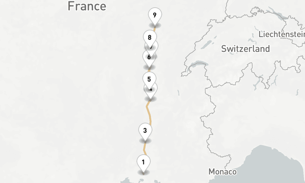 7 nights / 8 days, one-way from Arles to Dijon