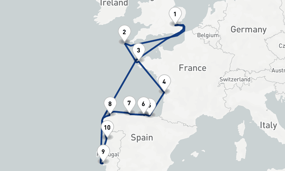 15 nights / 16 days, Tilbury (London, England) Round trip