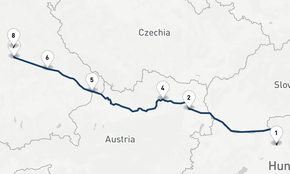 7 nights / 8 days, one-way from Budapest to Nuremberg