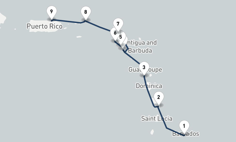 7 nights / 8 days, one-way from Bridgetown (Barbados) to San Juan (Puerto Rico)