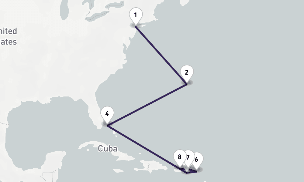 12 nights / 13 days, one-way from New York (Cape Liberty NYC) to San Juan (Puerto Rico)